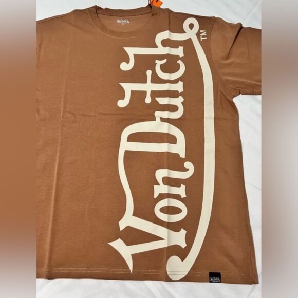 Von Dutch Vertical Logo shirt top Oversized Relaxed Fit Heavyweight Tee brown M - Picture 4 of 8